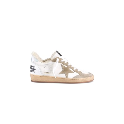GOLDEN GOOSE BALL STAR LEATHER AND SUEDE SNEAKERS WITH SHEARLING LINING 
